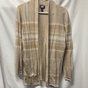 Lands' End Tan and Cream Plaid Sweater